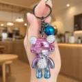 Electroplated gradient rhinestone violent bear keychain cute bag charm car pendant - Rhinestone Electroplated Gradient Bear / Pale Blue