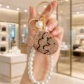 Summer Korean style full diamond fish keychain pearl string phone charm exquisite bag hanging ornament - Champagne
