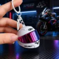 Mini motorcycle helmet keychain with colorful visor, creative metal ring bag pendant accessory. - Glowing White Gradient Helmet