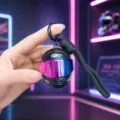 Mini Motorcycle Helmet Keychain with Colorful Visor Bag Pendant Cool Trendy Toy Gift - Braided Lanyard Glowing Gradient Helmet / Black