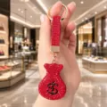 Porte-clés sac d'argent strass rouge luxe anneau clé voiture pendentif cristal scintillant - Rouge