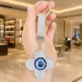Porte-clés trèfle à quatre feuilles œil de protection strass luxe sac à main pendentif - Blanc