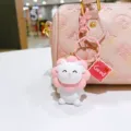 Cute resin sheep keychain pink floral plush doll bag charm cute car key ring gift accessory. - Pink
