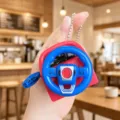 Mini simulation steering wheel keychain decompression sound toy fun bag pendant accessory gift - Blue + Red