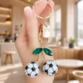 Crystal soccer cherry keychain rhinestone metal bag charm cute car key ring pendant gift - Soccer Ball Style