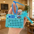 Magnetic steel bead drawing board keychain detail view with cute rabbit design and crown pen - Blue Rabbit