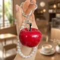 Cute red apple keychain with pearl strap heart clasp stylish bag pendant charm for women gifts - Resin Large Apple (Red)