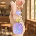 Purple iridescent pineapple keychain, cute acrylic fruit bag charm with gold hardware. - Acrylic Colorful Pineapple (Purple)