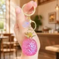 Pink pineapple keychain cute resin fruit bag charm with golden metal ring accessory for women - Acrylic Colorful Pineapple (Pink)