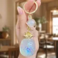 Holographic pineapple keychain, cute iridescent bag pendant with gold metal keyring accessory - Acrylic Colorful Pineapple (Clear White)
