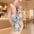 Electroplated colorful rhinestone violent bear keychain, cool gradient doll bag pendant for car. - Rhinestone Electroplated Gradient Bear / Silver