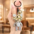 Portachiavi orsetto con strass galvanizzato lucido, elegante ciondolo per borsa e auto. - Orso Sfumato Galvanico Strass / Oro e Argento