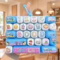Cute blue mechanical keyboard fidget toy keychain with cute cartoon animal prints and letters. - 26-Key Stress Relief Keyboard (Blue Elephant Diary)