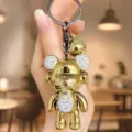Portachiavi orsetto violento strass oro lucido, ciondolo borsa placcato elegante. - Orso Sfumato Galvanico Strass / Oro