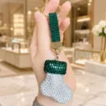 Christmas rhinestone stocking keychain, sparkly crystal bag charm pendant holiday gift accessory. - Green Christmas Stocking