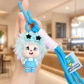 Cute fluffy boy keychain with sunglasses and blue curly hair trendy bag pendant accessory. - Blue Curly Hair Boy