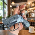 Creative mini metal gun shape keychain tactical flint toy creative spark mechanism pendant - Flint Revolver (Blue)