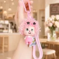 Cute fluffy doll keychain with star sunglasses and pink strap, trendy bag charm pendant. - Pink Curly Hair Boy