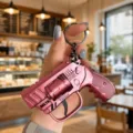 Mini metal gun keychain with flint spark tactical revolver design for creative gift - Flint Revolver (Red)