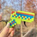 Pixel gun keychain miniature flint spark toy stress relief gear pendant gift for kids - Block Flint Gun (Green)