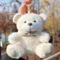 Cute bow tie teddy bear keychain plush doll pendant for schoolbag or keys, fluffy soft toy. - White Plaid Bowknot Bear