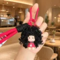 Süßer Lockenkopf Puppe Schlüsselanhänger Tasche Anhänger, Cartoon Design für Schlüssel. - Schwarzes Haar Afro Mädchen