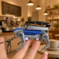 Portachiavi cane robot meccanico creativo, ciondolo in metallo argento e blu per borsa o chiavi. - Cane Meccanico Volante / Blu
