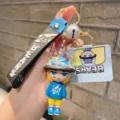 Cute trendy art toy PVC keychain with glitter dome and strap bag pendant accessory. - Blue Monster