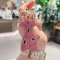 Pink rhinestone giraffe keychain, cute glitter bag pendant and sparkling luxury phone charm. - Rhinestone Giraffe Style / Pink
