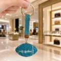 Rhinestone Football Keychain Blue Crystal Metal Bag Pendant Car Key Ring Accessory - Rhinestone Rugby (Rhinestone Rugby) / Lake Blue