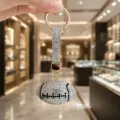 Sparkling rhinestone football keychain, luxury crystal sports bag charm and stylish accessory. - Rhinestone Rugby (Rhinestone Rugby) / White