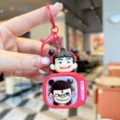 Nezha Keychain Cartoon Cute TV Bag Pendant Silicone Anime Keyring Red Accessories - Night Light TV (Grin)