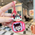 Cute cartoon Nezha character keychain red television pendant for bag decoration - Night Light TV (Evil Smile)