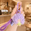 Niedlicher lila lockiger puppen schluesselanhaenger pluesch taschenanhaenger flaumig - Violettes Haar Afro Mädchen