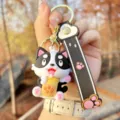 Cute cartoon puppy bubble tea keychain, soft silicone bag pendant and key ring accessory - Black Milk Tea Corgi
