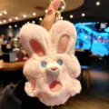 Cute plush rabbit keychain pink bunny bag charm fluffy stuffed toy pendant gift for women - Pink