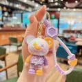 Cute dopamine cartoon bear keychain pendant, stylish resin couple bag accessory backpack charm. - Dopamine Clown Bear - Purple
