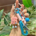 Cute cartoon toast bread keychain with braided lanyard and charms, sweet bag backpack pendant. - Blue Lanyard Happy Patakli / Blue