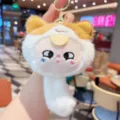 Leuke pluche kat sleutelhanger, zachte knuffeldier pop hanger voor tassen en sleutels. - Wit + Oranje
