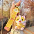 Cute cartoon corgi boba tea silicone keychain, vibrant yellow bag charm and cute accessory. - Yellow Milk Tea Corgi