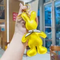 Yellow PU leather rabbit keychain with cute bowknot charm, stylish bag pendant accessory. - Lemon Yellow