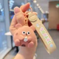 Cute cartoon animal keychain resin charm with strap lovely bag pendant gift accessories - Dark Coffee