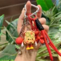 Miu style cute toast bread keychain cartoon bag charm with braided lanyard student backpack - Red Lanyard Pizza Toast / Red