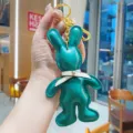 Cute Green PU Leather Rabbit Keychain with Bow Tie Metal Ring Handbag Bag Charm Gift - Lake Blue