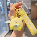 Adorable resin boba cheese mouse keychain detailed view, cute cartoon charm for bags. - Yellow