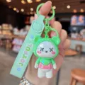 Dopamine cartoon trendy plush cute bear keychain colorful X-eyes charm bag pendant accessory for kids - Electroplated X-Eye Bear - Green