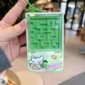 Mini handheld maze game keychain toy with cute cartoon bear design and metal ring pendant. - Green Rabbit Floating Maze