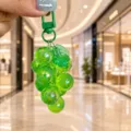 Transparent acrylic grape cluster keychain cute fruit bag pendant phone strap accessory. - Grass Green Grape With Green Leaves
