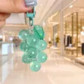 Clear acrylic grape cluster keychain cute fruit bag charm pendant for women and girls keys - Teal Grape With Green Leaves