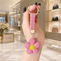 Sparkling rhinestone sunflower keychain crystal daisy bag charm luxury accessory - Pink Rhinestone Flower